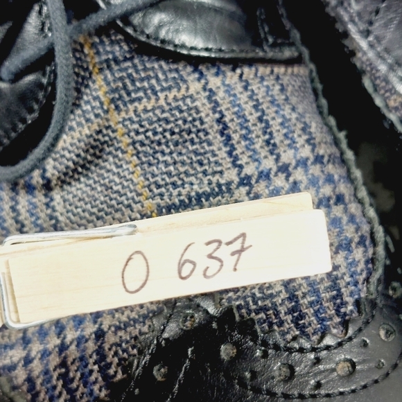 Kenneth Cole Reaction Mixed Wingtip Plaid Fabric Black Leather Oxfords O637 - Picture 12 of 12